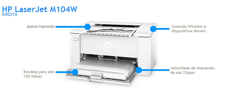 Creative Copias Impressora HP LaserJet M104W G3Q37A com Wireless